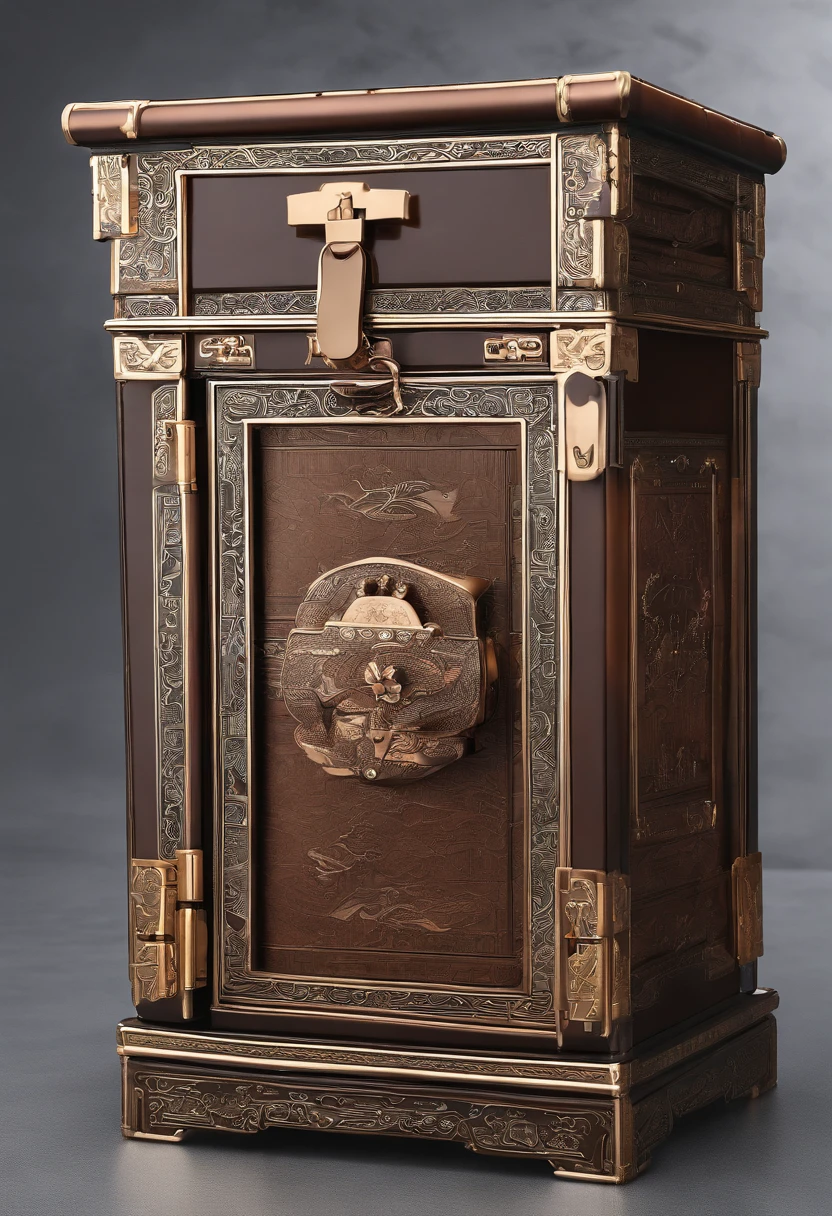 A treasure chest,Ancient Chinese style,Copper wire,High-quality wood,There is 1 bottle of liquor inside,