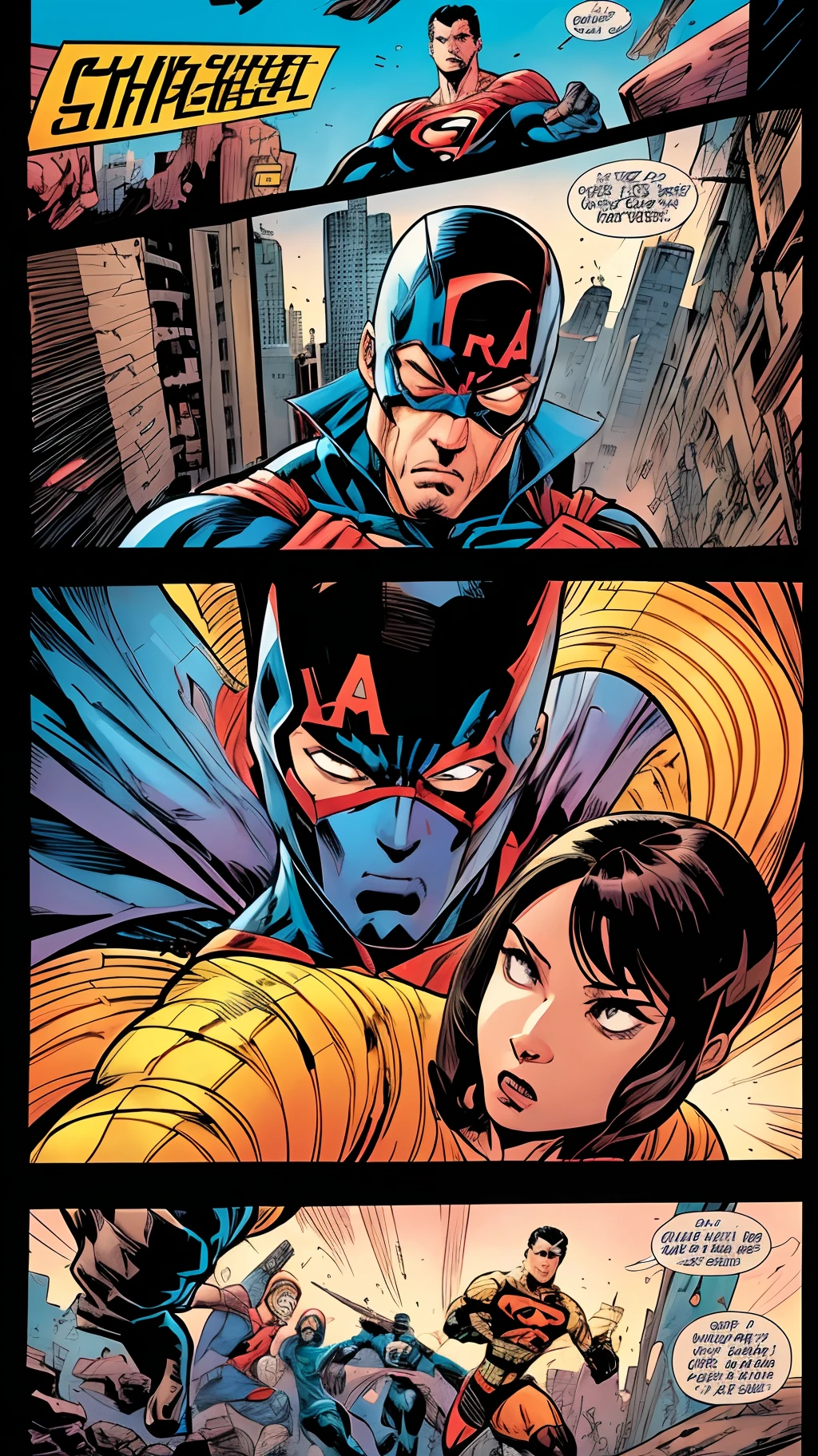 a comic book scene, strip comic, action shot, escape scene, superhero, crime, bold color, film, ar--9:16 --auto --s2