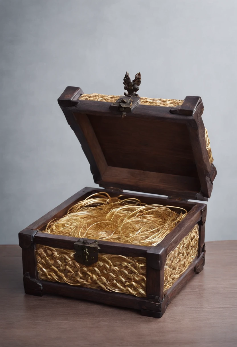A treasure chest,Ancient Chinese style,Copper wire,High-quality wood,There was 1 bottle of wine inside,