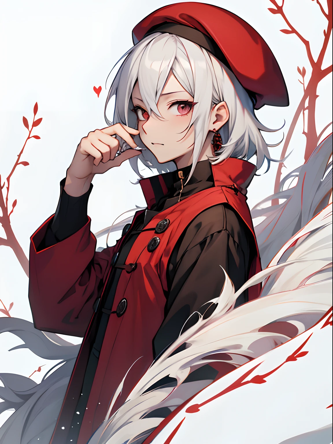 {masutepiece}、{{high-level image quality}}、Based on red、Sorcerer、newcomer、beret、white hair、On the Prairie