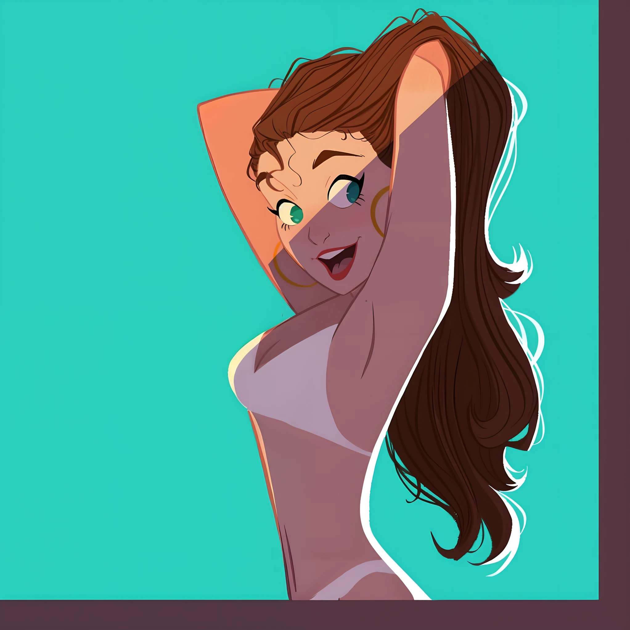 a cartoon of a woman in a bikini posing for a picture, megara, disney art style, inspired by Glen Keane, brittney lee, character is in her natural pose, hands behind her body pose!, portrait of megara, by Max Buri, in style of disney animation, brown hair and a perfect body, lois van baarle and rossdraws