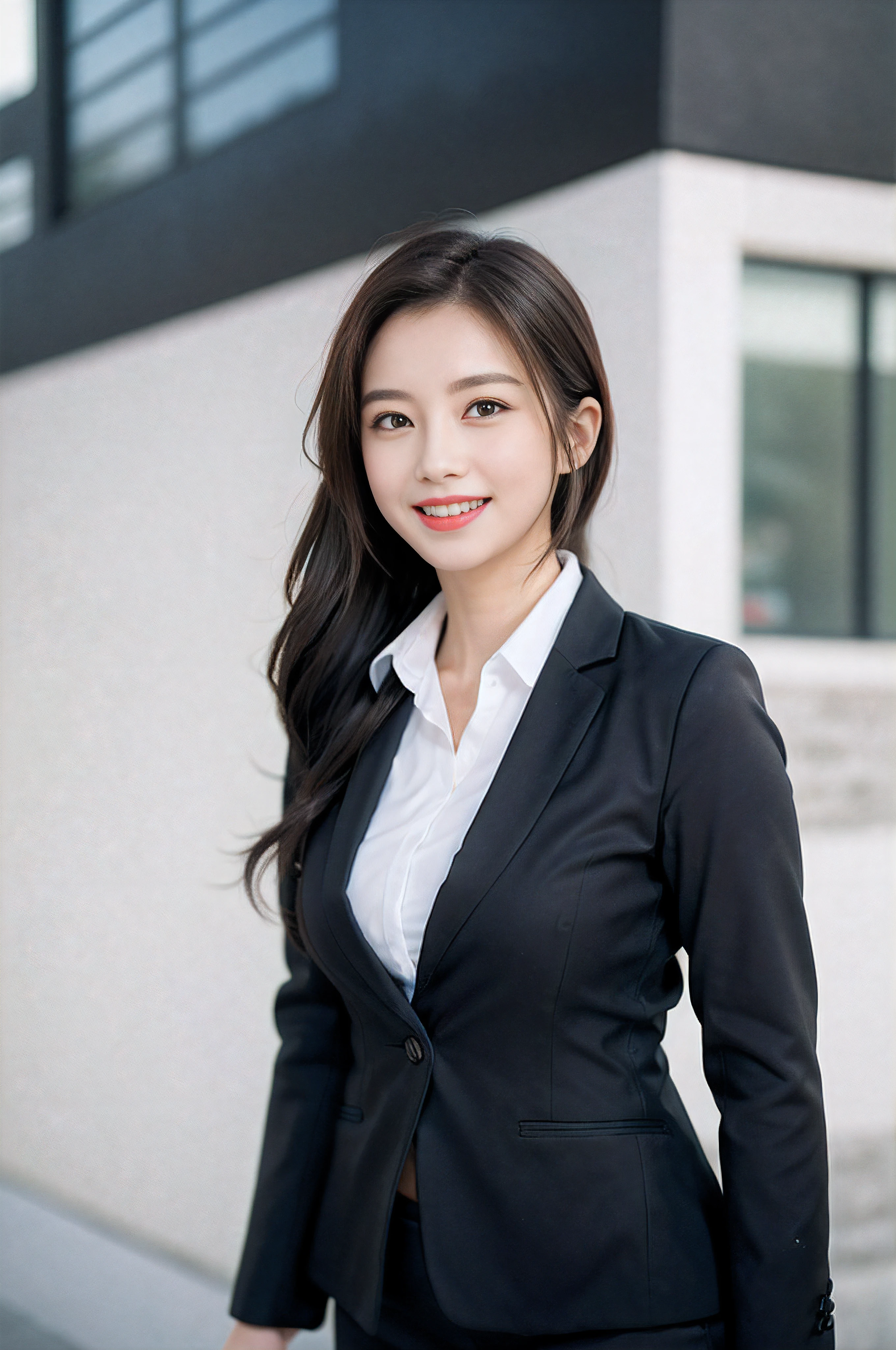 Wagas、Calling on your smartphone、Beautiful woman、business sui、Black jacket、White button shirt、tight skirts、a picture、A detailed face、Detailed lips、A detailed eye、a smile