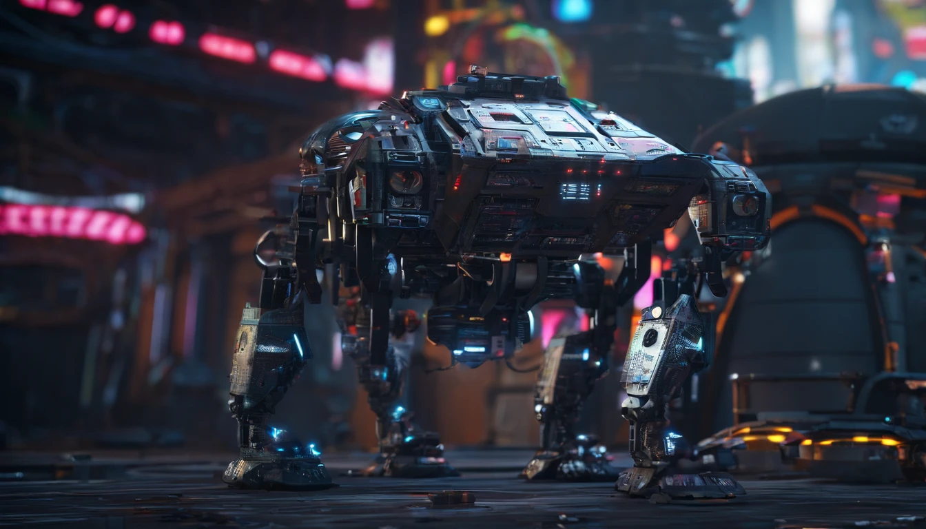 Cute style robot,(masterpiece,extreme detailed,top quality) , majestic-looking ,Stunning colors,Set in a dead ,the street ,(Movie lighting),(light and shadow effect),(unreal-engine),(Tyndall),(cinema4d),(Super futuristic fantasy style),(8k wallpaper),(tmasterpiece),(Photography Award),realisticlying