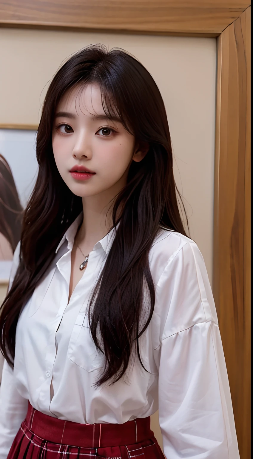 arafed woman in a plaid dress and a white shirt, portrait of jossi of blackpink, jaeyeon nam, jinyoung shin, captured on canon eos r 6, headshot profile picture, taejune kim, portrait of female korean idol, gongbi, kim doyoung, red velvet, yanjun chengt, sakimichan, heonhwa choe