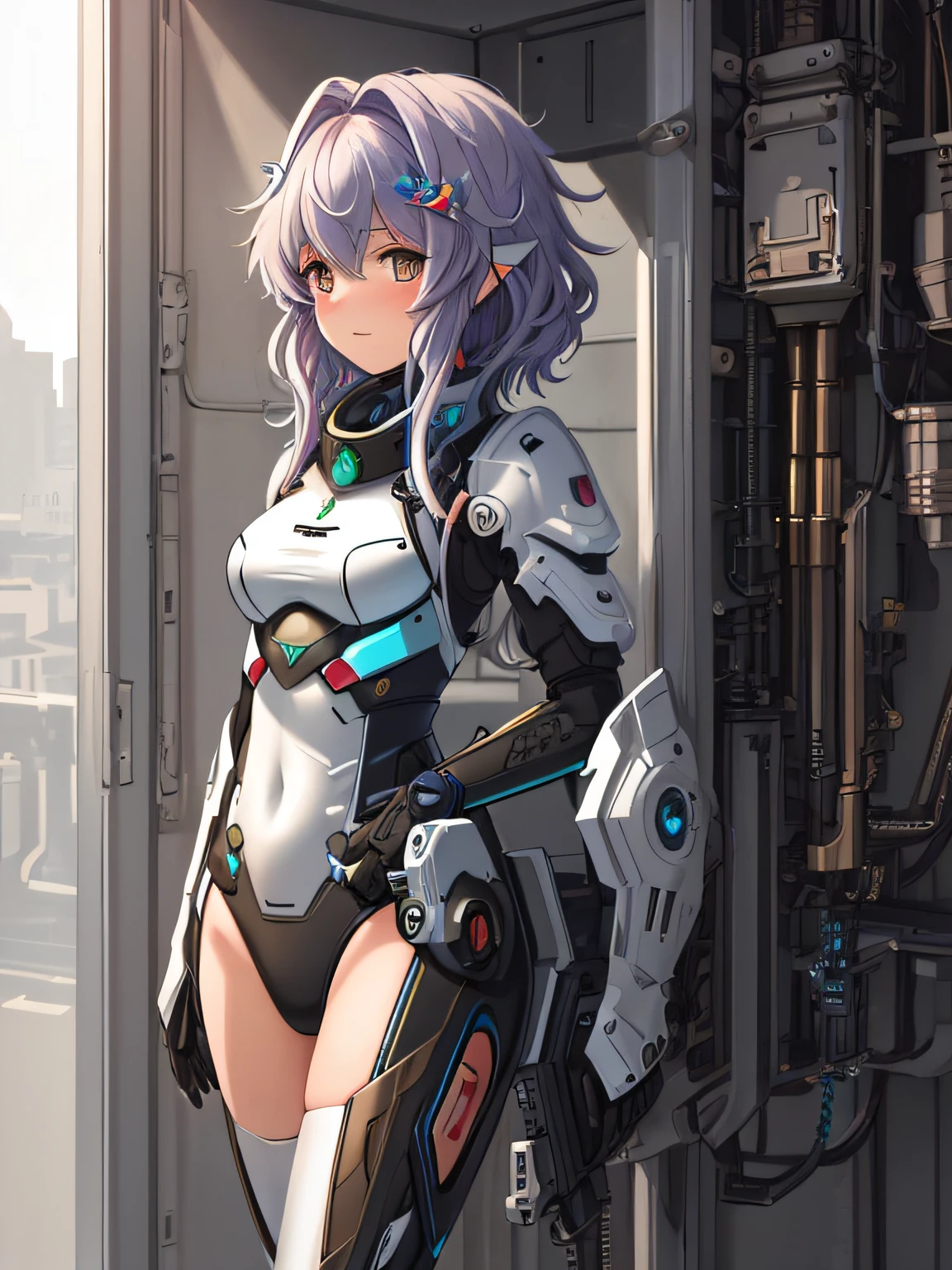 ((Best quality))), ((Ultra-detailed)), ((illustration)), ((Disheveled hair)), ((frilld)), (1 girl), (Solo), 1 mechanical girl, solo person, full bodyesbian,Machine-made joints,sci-fy