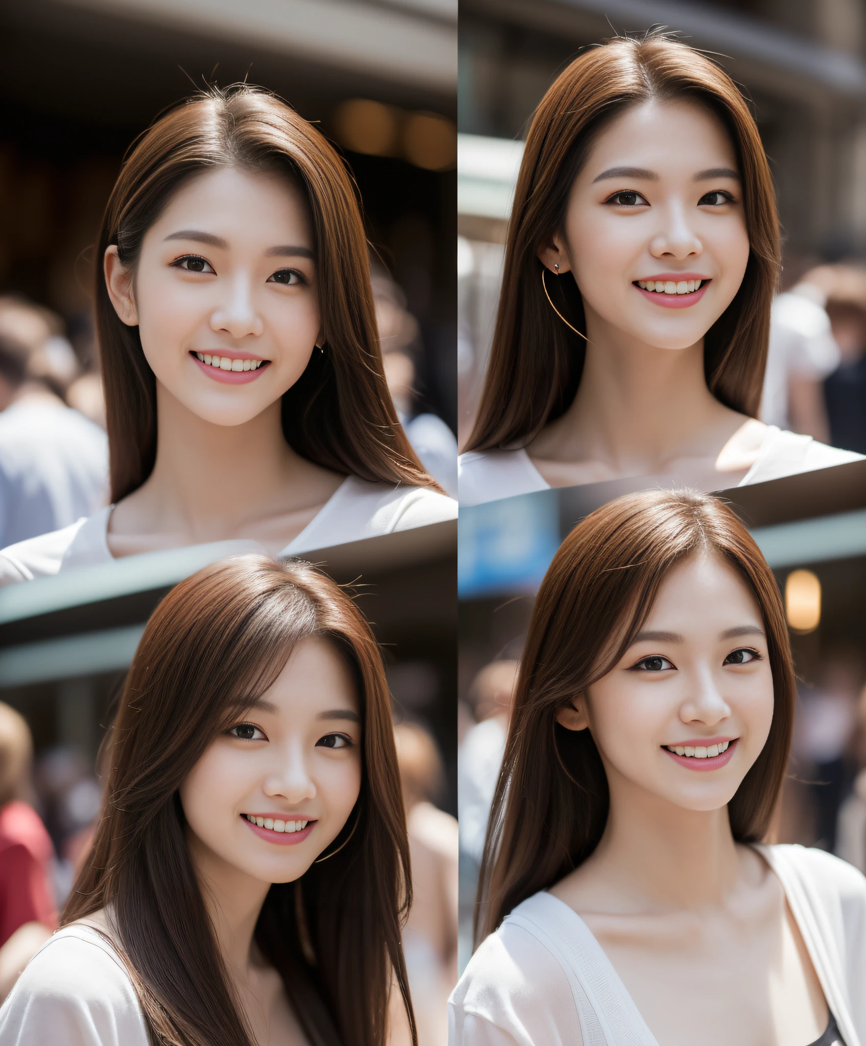 ((Day, Best quality, 8k, Masterpiece:1.3, Realistic)), Whole body, Long legs:1.2, Sharp Focus:1.2, A pretty woman with perfect figure, Slender abs, ((1 girl, Long dark brown hair, Medium breasts)), ((Loose thin tshirts, Short pants, Standing:1.2, Side streets, Crowded traffic background)), (Dynamicposes:1.2, Soft lighting, Looking at viewers, Side angle view, Fashionable), Single shot, Highly detailed face and skin texture, Detailed eyes, Double eyelid, (Characters play), (Smiling), Seductive random pose, (Closeup camera view)