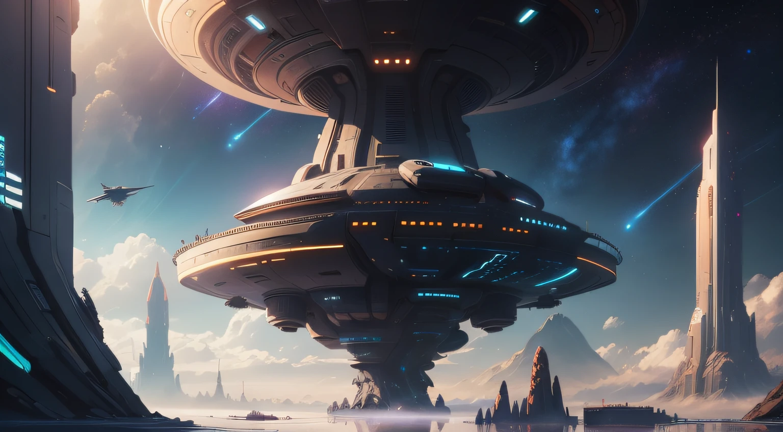 arafed view of a space scene with a spiral galaxy, epic beautiful space scifi, surreal space, endless cosmos in the background, 4k highly detailed digital art, space fractal gradient, galaxy space sci - fi, universe, fantasy space, cosmic space, dimension of infinite space, portal to outer space, interstellar vortex through time, multiverse portal, spaceships flying over a futuristic city with a mountain in the background, epic fantasy sci fi illustration, sci-fi fantasy wallpaper, sci-fi digital art illustration, sci fi artwork, alien space ships, detailed sci-fi art, epic scifi fantasy art, sci fi digital painting, sci-fi digital painting, beautiful sci fi art, scifi artm, futuristic city with a futuristic spaceship and a futuristic spaceship in the background, sci-fi digital art illustration, futuristic digital painting, sci-fi digital painting, sci fi digital painting, retrofuturistic digital painting, sci-fi digital art, nicolas bouvier sparth, colorful dystopian futurism, by sparth, sparth style, colorful concept art, digital concept art illustration