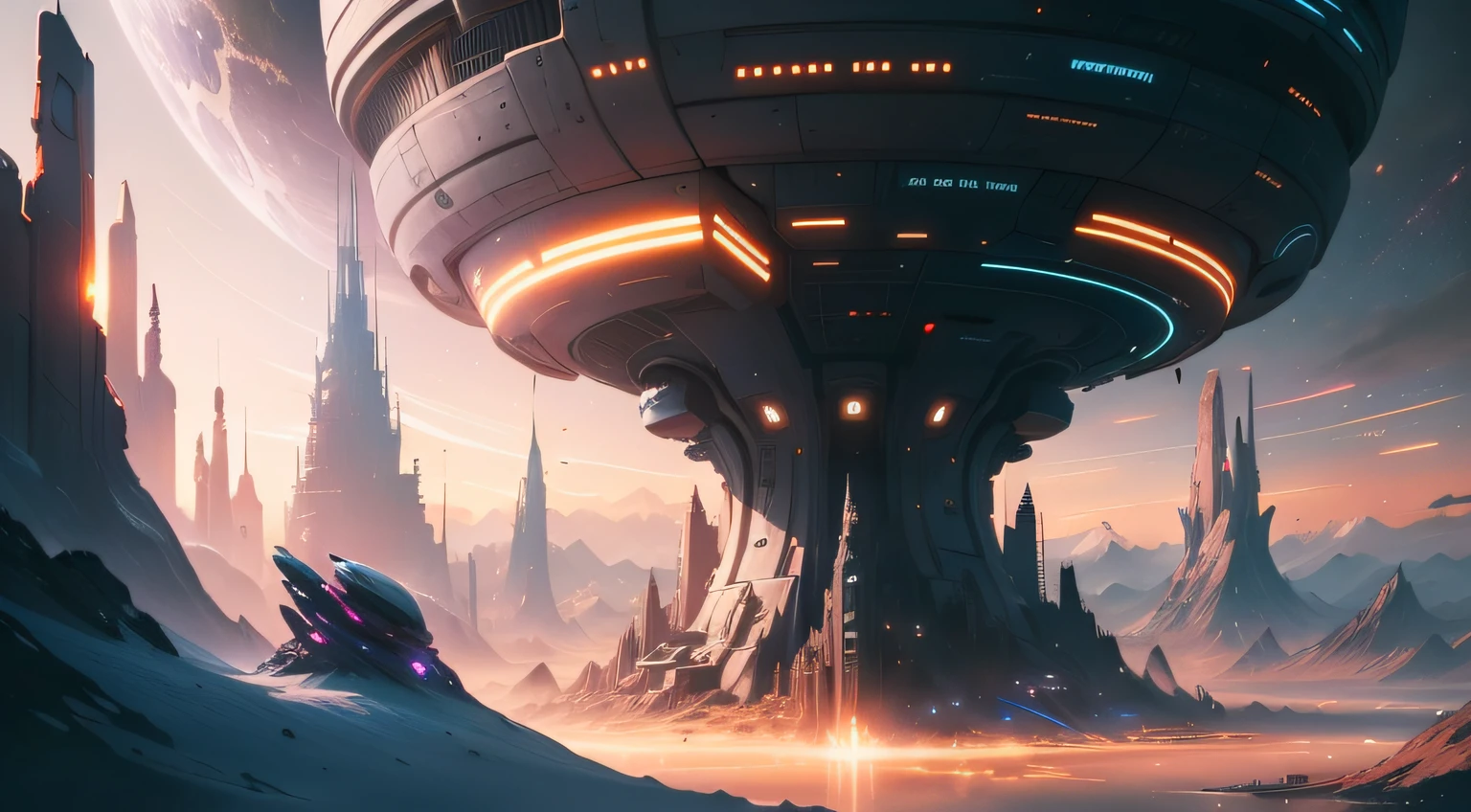 arafed view of a space scene with a spiral galaxy, epic beautiful space scifi, surreal space, endless cosmos in the background, 4k highly detailed digital art, space fractal gradient, galaxy space sci - fi, universe, fantasy space, cosmic space, dimension of infinite space, portal to outer space, interstellar vortex through time, multiverse portal, spaceships flying over a futuristic city with a mountain in the background, epic fantasy sci fi illustration, sci-fi fantasy wallpaper, sci-fi digital art illustration, sci fi artwork, alien space ships, detailed sci-fi art, epic scifi fantasy art, sci fi digital painting, sci-fi digital painting, beautiful sci fi art, scifi artm, futuristic city with a futuristic spaceship and a futuristic spaceship in the background, sci-fi digital art illustration, futuristic digital painting, sci-fi digital painting, sci fi digital painting, retrofuturistic digital painting, sci-fi digital art, nicolas bouvier sparth, colorful dystopian futurism, by sparth, sparth style, colorful concept art, digital concept art illustration