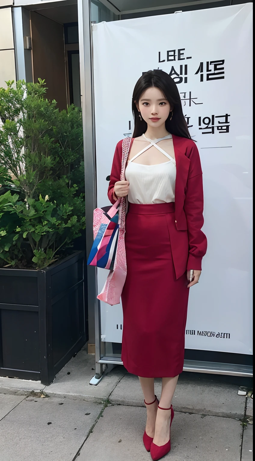 arafed woman standing in front of a sign that says R.E, fujita goro, sangsoo jeong, lee ji-eun, lee ji - eun, korean artist, by Elena Guro, eeri, song hye - kyo, joy ang, discovered photo, official store photo, erin, cindy avelino, inspired by Edwin Georgi, giorgio