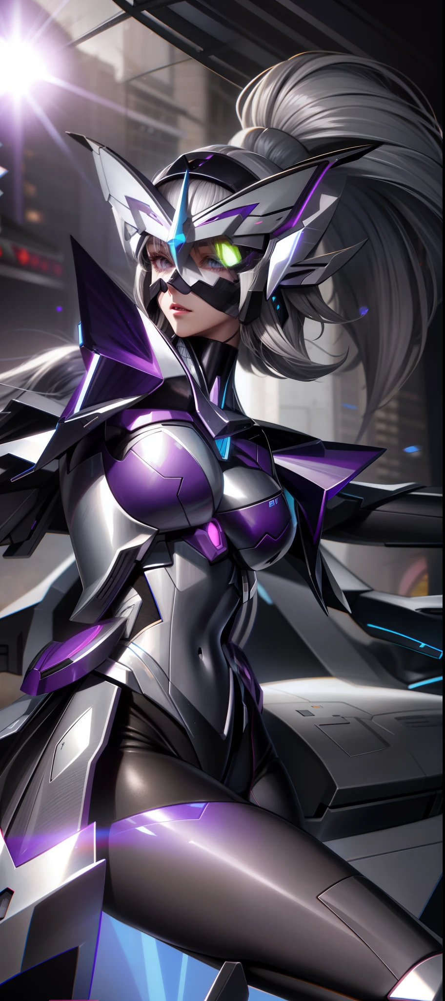 anime character with purple skin and purple hair and a large breast, thick smooth warframe thighs, guyver style, fuchsia skin beneath the armor, of a beautiful female warframe, sfw version, gynoid body, commission for high res, widowmaker, widowmaker's former lover, fuchsia skin below the armor