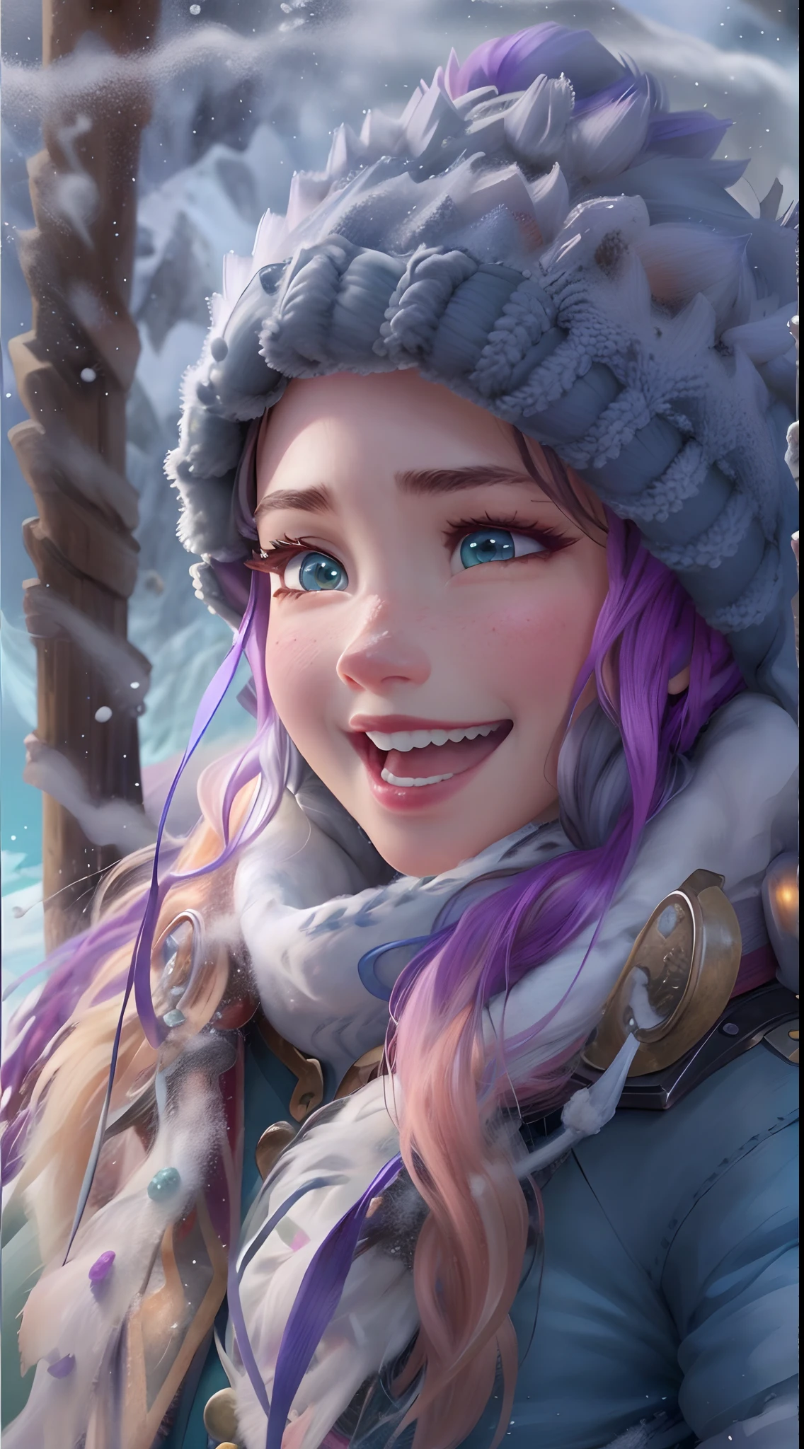 (obra maestra:1.4), (mejor calidad:1.4), (High resolution:1.4),
Ana de Arendelle,congelado,Reinado del hielo, Purple cap, trenzas gemelas, Winter Mountain Costume,
Outdoos, hielo, invierno, nieve, bosque,
mirando al espectador, They are smiling, fotorrealista, Renderizado de octanaje, motor irreal, ultrarrealista,motor irreal:1.4,UHD,La mejor calidad:1.4, fotorrealista:1.4, textura de la piel:1.4, obra maestra:1.8,(nieve:1.4),(Copo de nieve que cae:1.4),