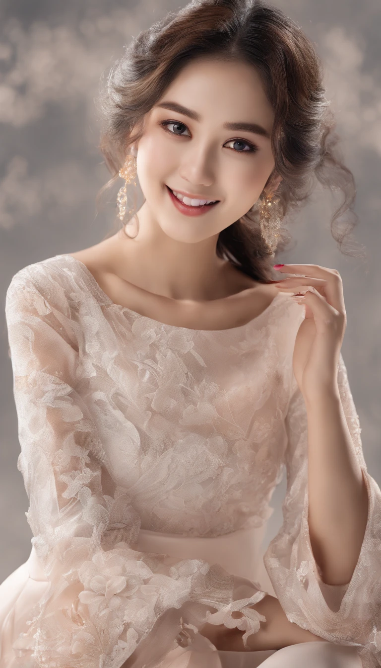 Ultra-detailed HD 8K, (Realistic photo:1.2), (Masterpiece: 1.2),mito,Silvertone,Cobaya,Scroll,batik,Sleeveless, treasure,Universe, Face the camera, Smile, 19 year old girl, Cute girl, Beautiful girl, Indonesian model, Fair and healthy skin, Delicate eyes, Hair tied up, Ethnic earrings, Full body photo, (Sexy body:1.2), (Slim waist:1.2), rim-light,Product photo shoot, Take the small beauty serum, are worn