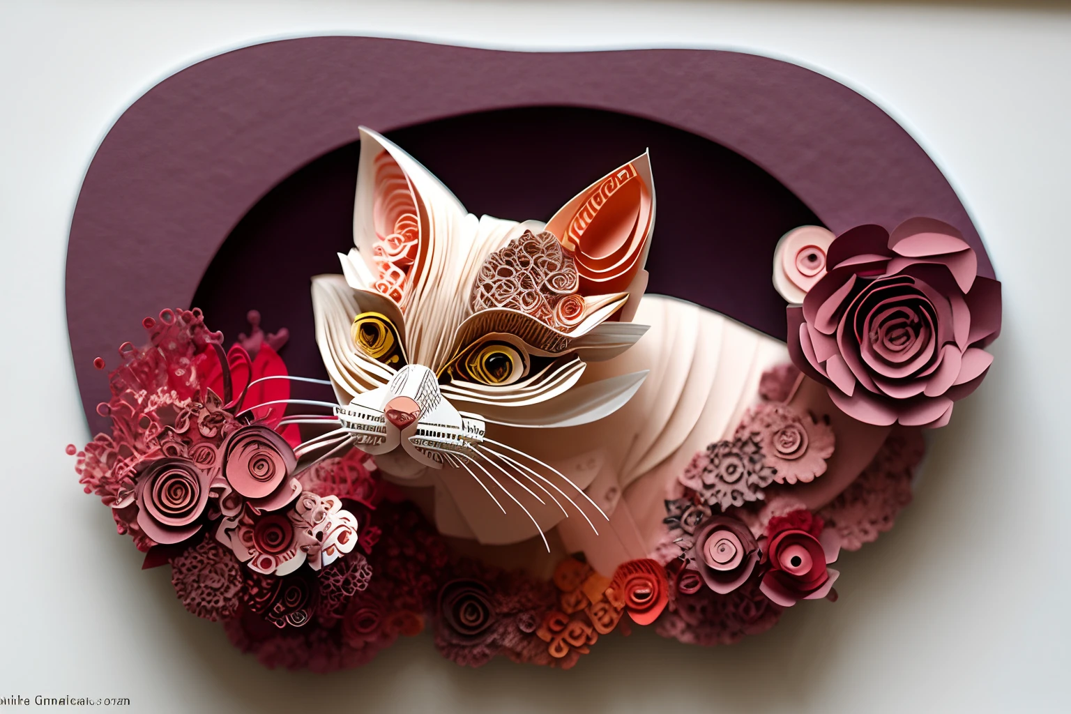 intricate elaborate paper cut craft, encaustic, peculiar, professional artwork, super natural, abstract neorealism, cat, highest quality, highest quality, neo-traditional japan inspire,