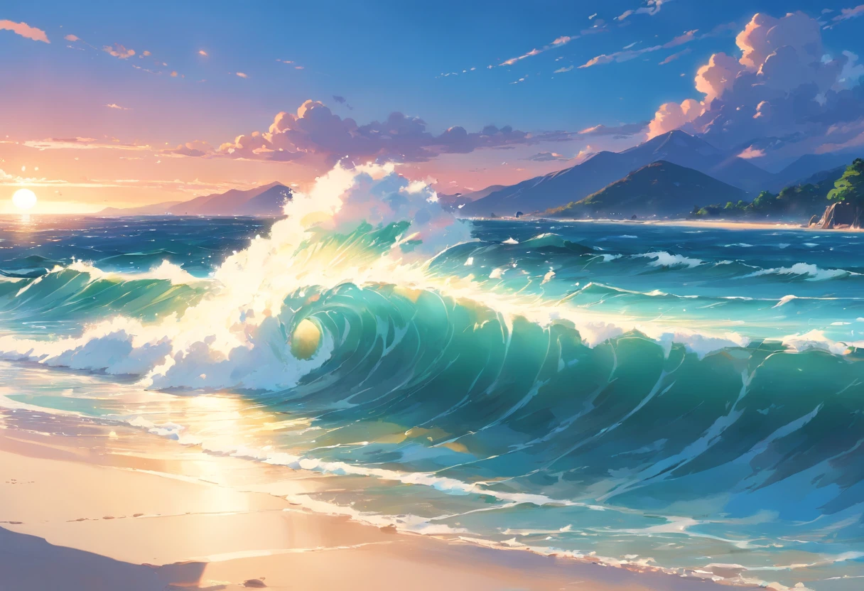 Get an up-close look at the huge waves on the beach, Tray knife and brush Stokes, No Man, The sun is almost completely setting,It was dark