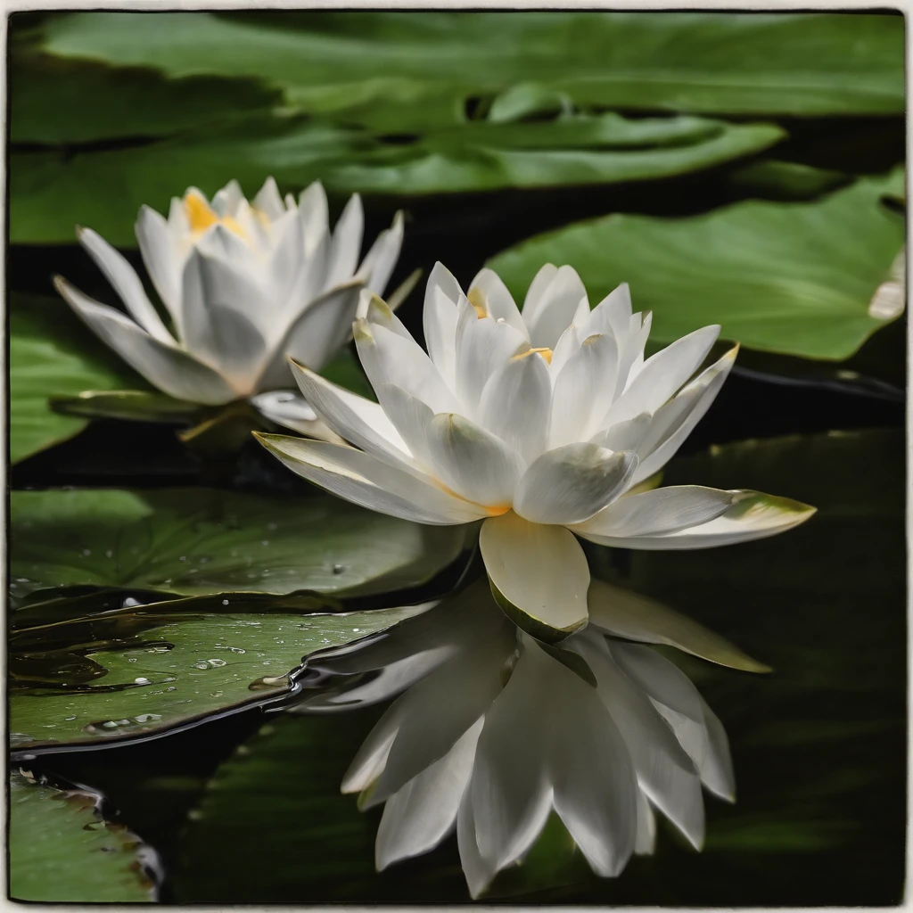 White lotus, There are green stems and leaves, On the surface of the water, ink and watercolor painting, symmetry, god rays, ray tracing, UHD, masterpiece, high details, super detail, high quality, best quality, highres, 16k
