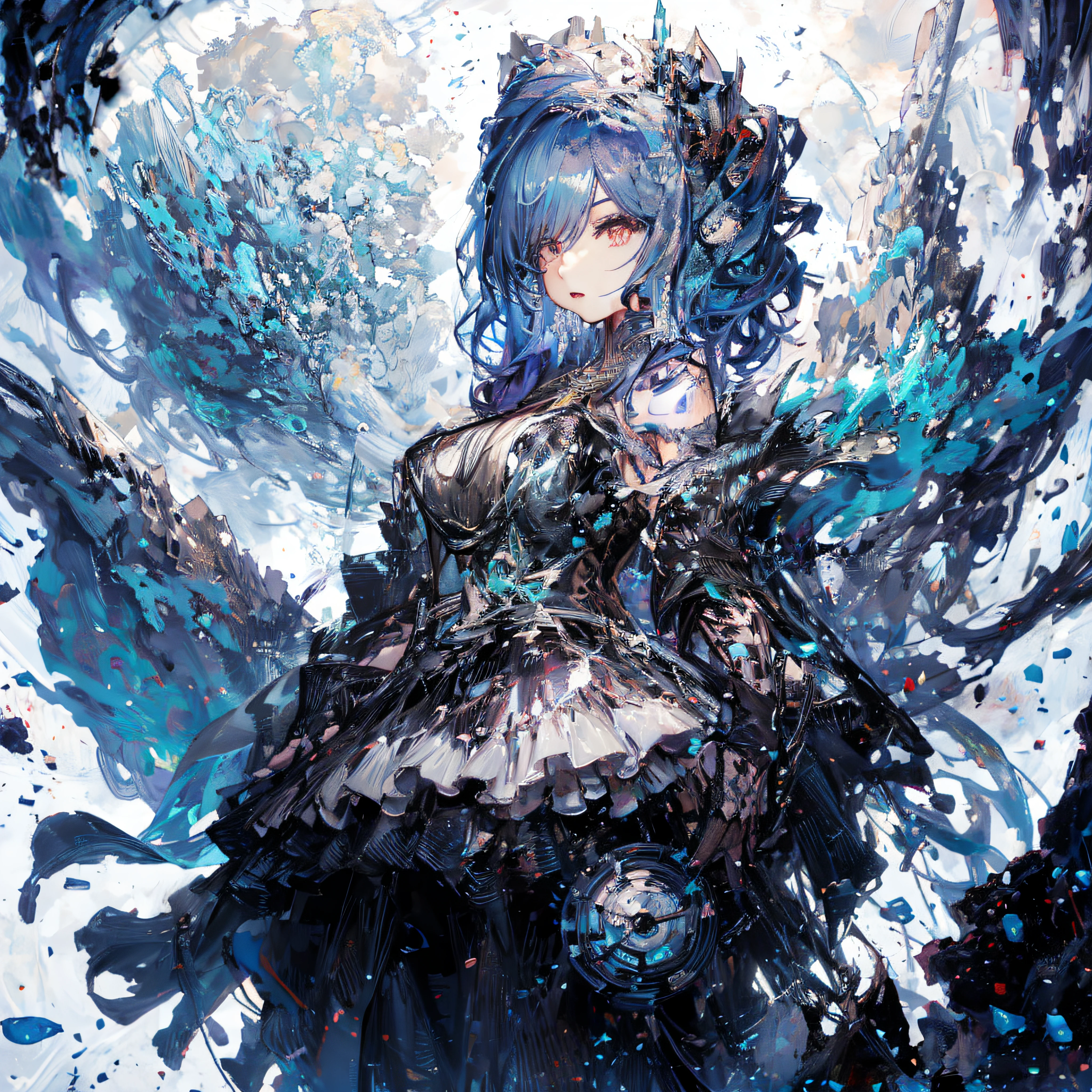 Close up portrait of a person with blue hair and black dress, anime fantasy artwork, anime art wallpaper 4k, anime art wallpaper 4k, best anime 4k konachan wallpaper, Anime art wallpaper 8k, anime epic artwork, beautiful anime artwork, Detailed anime artwork, anime fantasy illustration, digital art on pixiv, beautiful fantasy anime