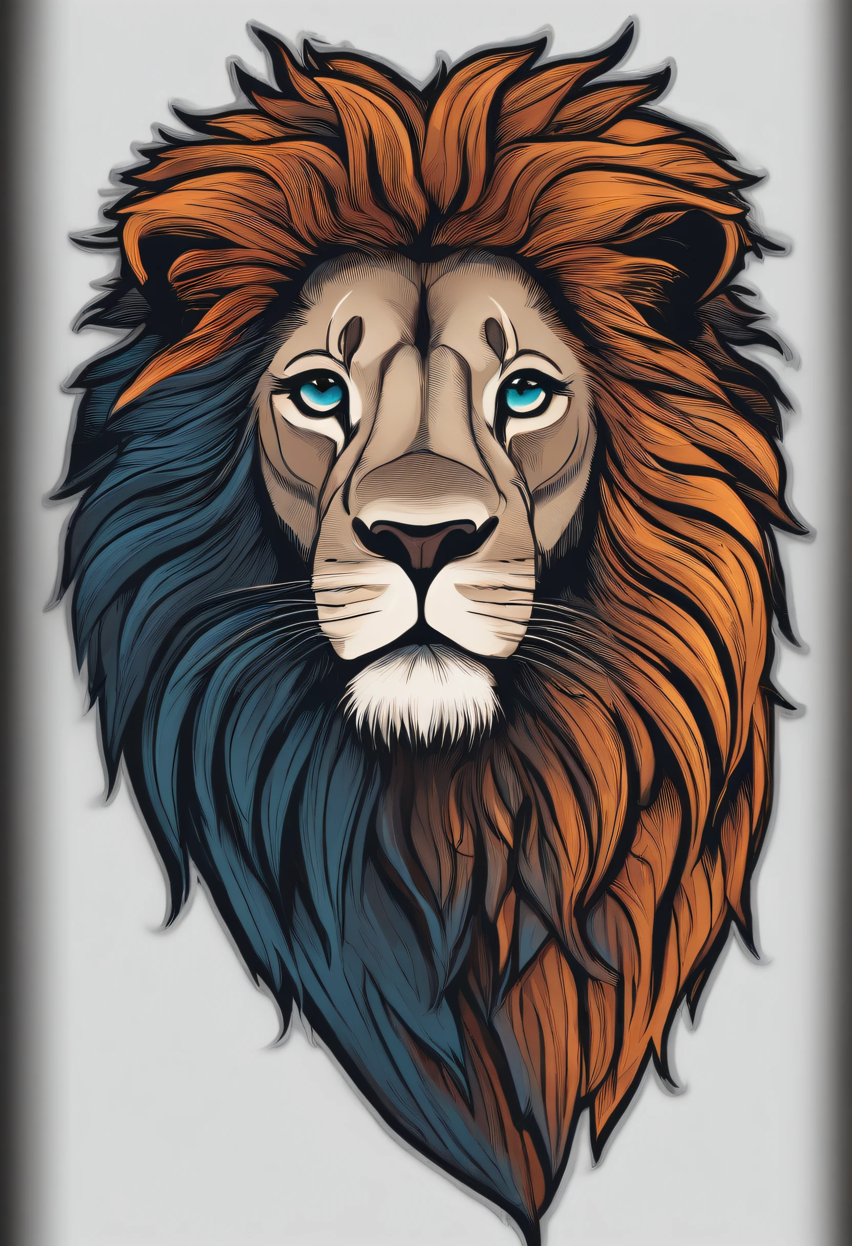 /imagine prompt: Lion illustration for a sticker with a black background, in bold outline style, jagged edges, trashcore, light shading --v 5.2