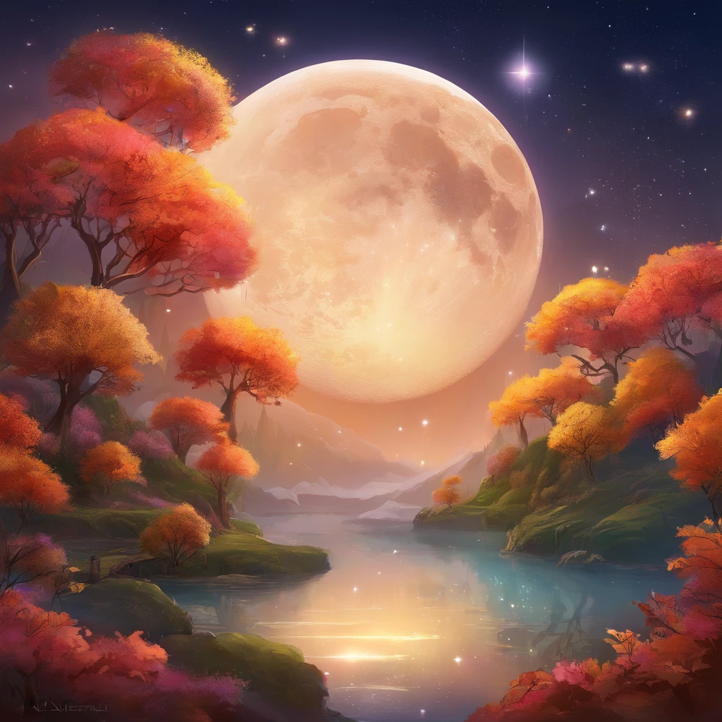Mid-Autumn Festival, A round moon, the night, （Moon cake）, teas, the fruits, edgBunny, Chang'e rushes to the moon, symmetry, high detail, Romanticism, sparkle, god rays, ray tracing, UHD, retina, masterpiece, ccurate, super detail, high details, high quality, best quality, highres, 16k, anatomically correct