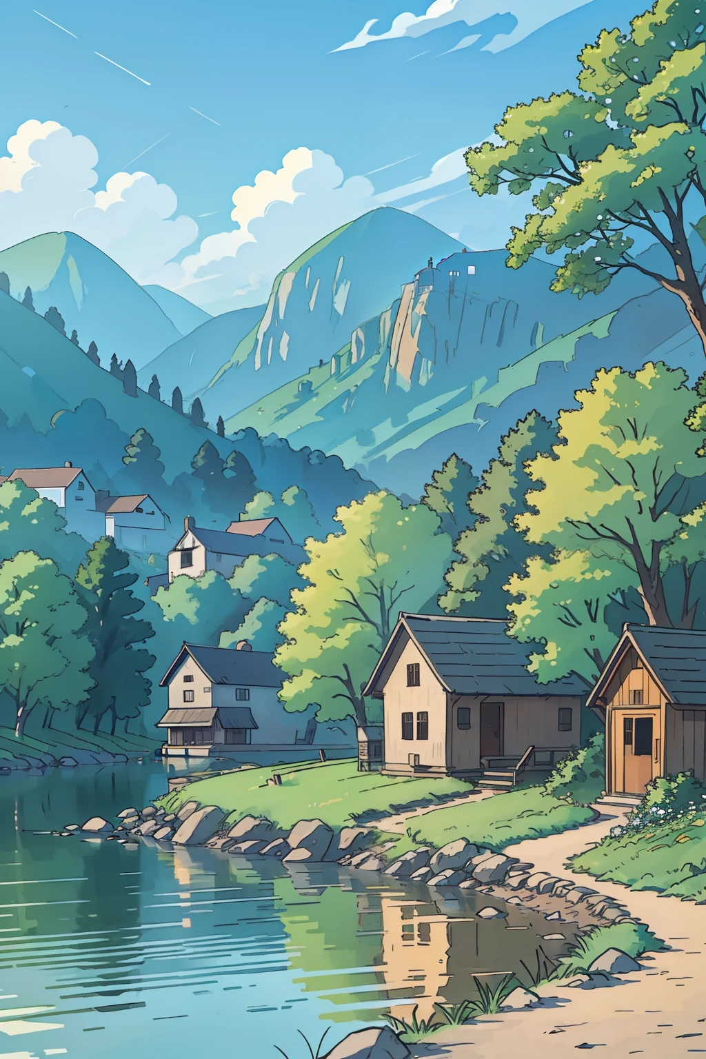 Riverside view,Natural scenery,village