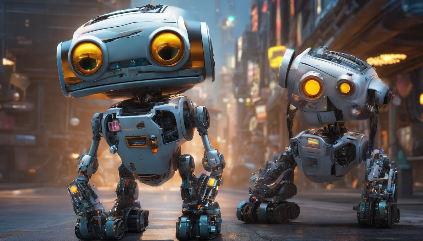 wide vision, ultra realista, altamente detalhado, pintura digital, arte conceitual, suave, foco nítido, tiro grande angular , Wall-E , babysitter, cute , with a cute , There is a cute robot standing in the future city play with a cute baby, which is a very cute robot, cute elaborate epic robot, beautiful robot character design, Kid Robot, Portrait of a futuristic robot, robotic mixed with organic, Future Robot, humanoid character, concept robot, White Robot, robot concept art, Steampunk Robot ,wall-E, masterpiece,extreme detailed,top quality