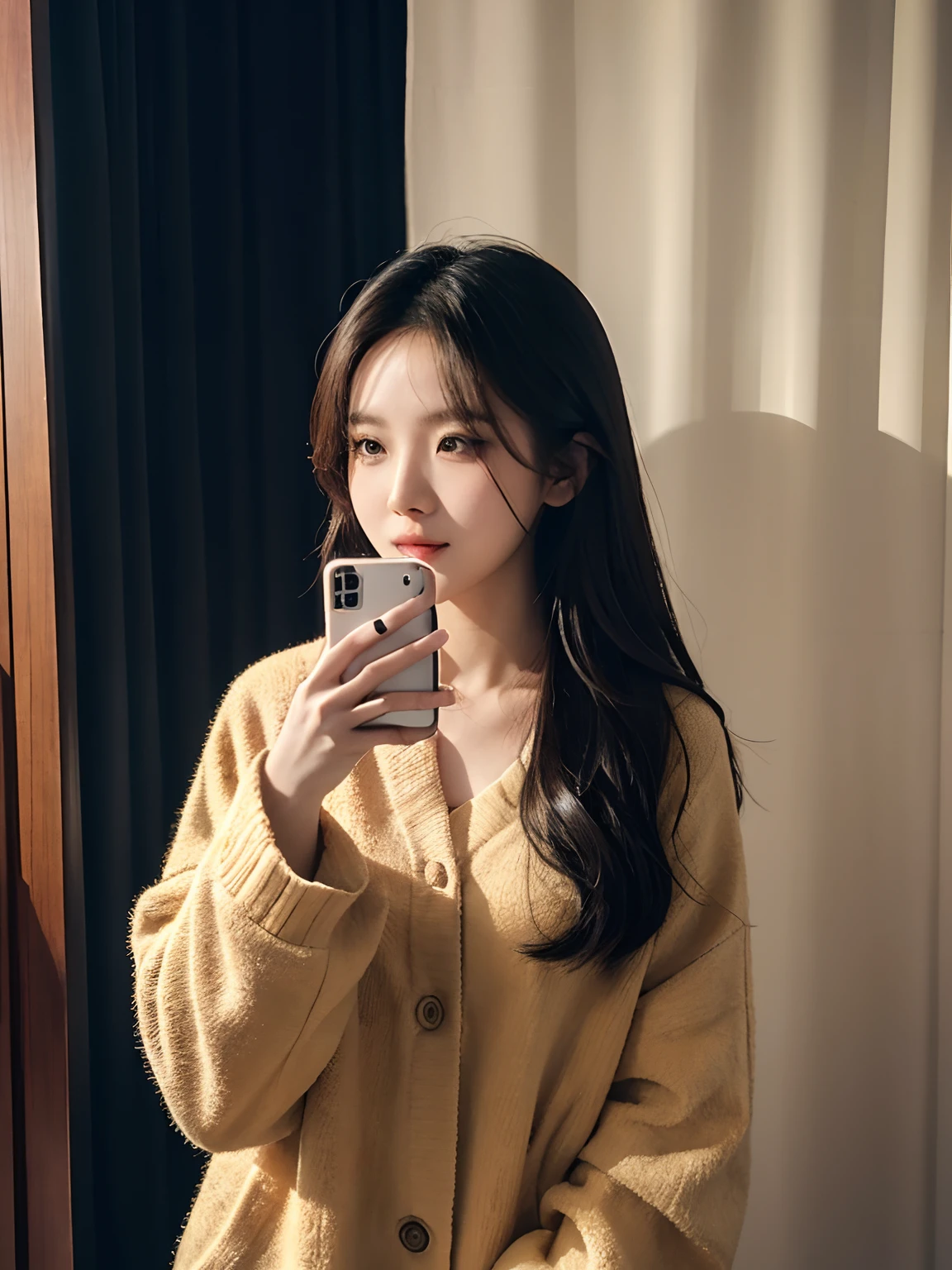 there is a woman that is taking a selfie in front of a curtain, mai anh tran, dang my linh, nivanh chanthara, with long hair, headshot profile picture, hoang long ly, professional profile picture, dao trong le, profile image, 2 1 years old, 2 2 years old, ruan cute vtuber