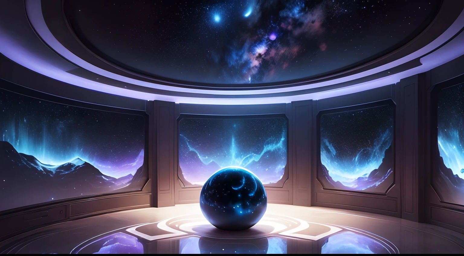 The living room is a private chat space inhabited by aliens,Full of mystery and sci-fi elements。The walls are made of translucent material,Through the walls, You can see the starry sky and cosmic scenes outside。The furniture is beautiful,Very simple,heavy diverse colors,Complements the aliens' sense of technology。