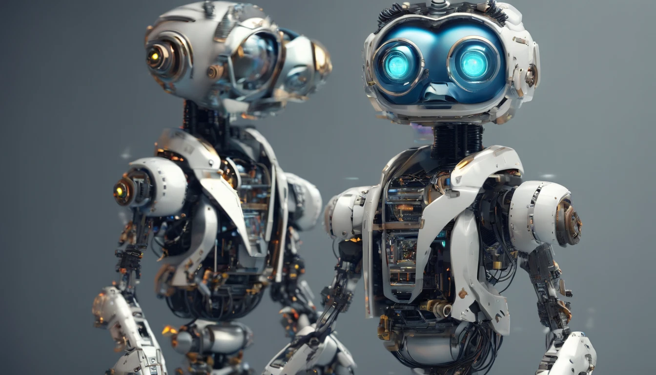 wide vision, ultra realista, altamente detalhado, pintura digital, arte conceitual, suave, foco nítido, tiro grande angular , babysitter, cute , There is a cute robot standing in the future city play with a cute , which is a very cute robot, cute elaborate epic robot, beautiful robot character design, Kid Robot, Portrait of a futuristic robot, robotic mixed with organic, Future Robot, humanoid character, concept robot, White Robot, robot concept art, Steampunk Robot ,wall-E, masterpiece,extreme detailed,top quality