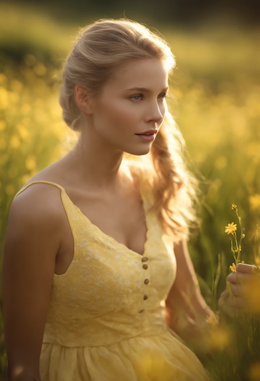 photorealistic,realistic, solo, photorealistic, best quality, ultra high res, 1girl,, , blonde hair in a ponytail, wearing a yellow sundress, breeze blowing through the grass,, , 1girl,, beautiful, masterpiece, best quality, extremely detailed face, perfect lighting, 1girl, solo,, , best quality, ultra high res, photorealistic,, ultra detailed,, masterpiece, best quality, , nancy1,