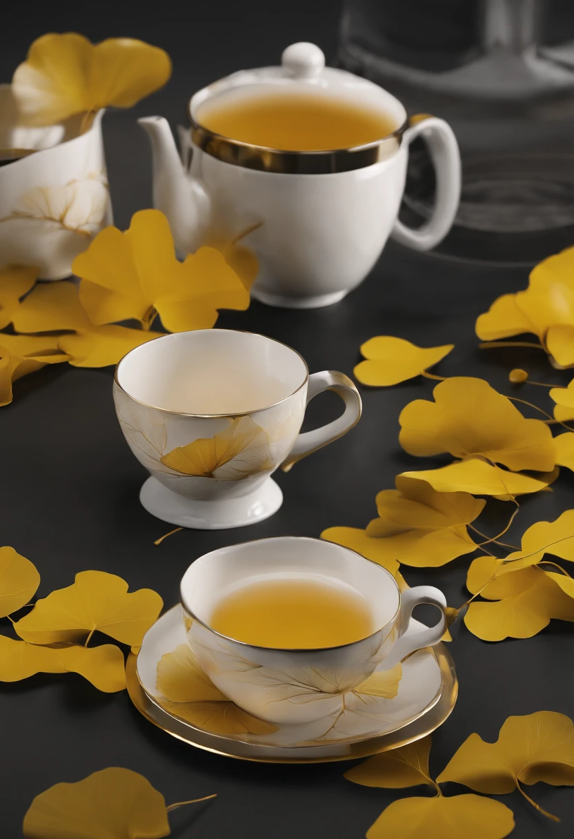 There is a cup，Ginkgo biloba chart，Mug design artwork，Modern artwork，top views，Best results，artwork of a，best qualtiy,8K,.3D，Color decoration，top Quority，the detail，