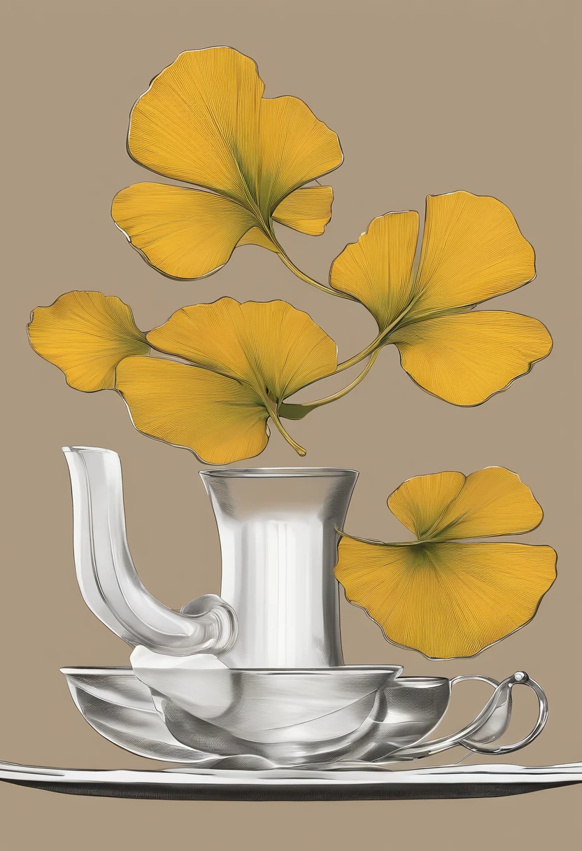 There is a cup，Ginkgo biloba chart，Mug design artwork，Modern artwork，top views，Best results，artwork of a，best qualtiy,8K,.3D，Color decoration，top Quority，the detail，