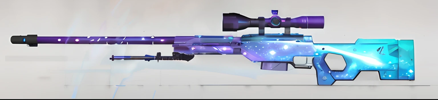 A purple and blue gun，There is a scope on it, weapon concept art, sci - fi weapon, Weapon design, galaxy color scheme, realistic weapons, futuristic weapon, galaxy colored, weapon concept art, laser rifles, weaponry concept designs, energy rifle, sci-fi skin, realistic gun design, laser rifles, overwatch design, concept-art | dyson