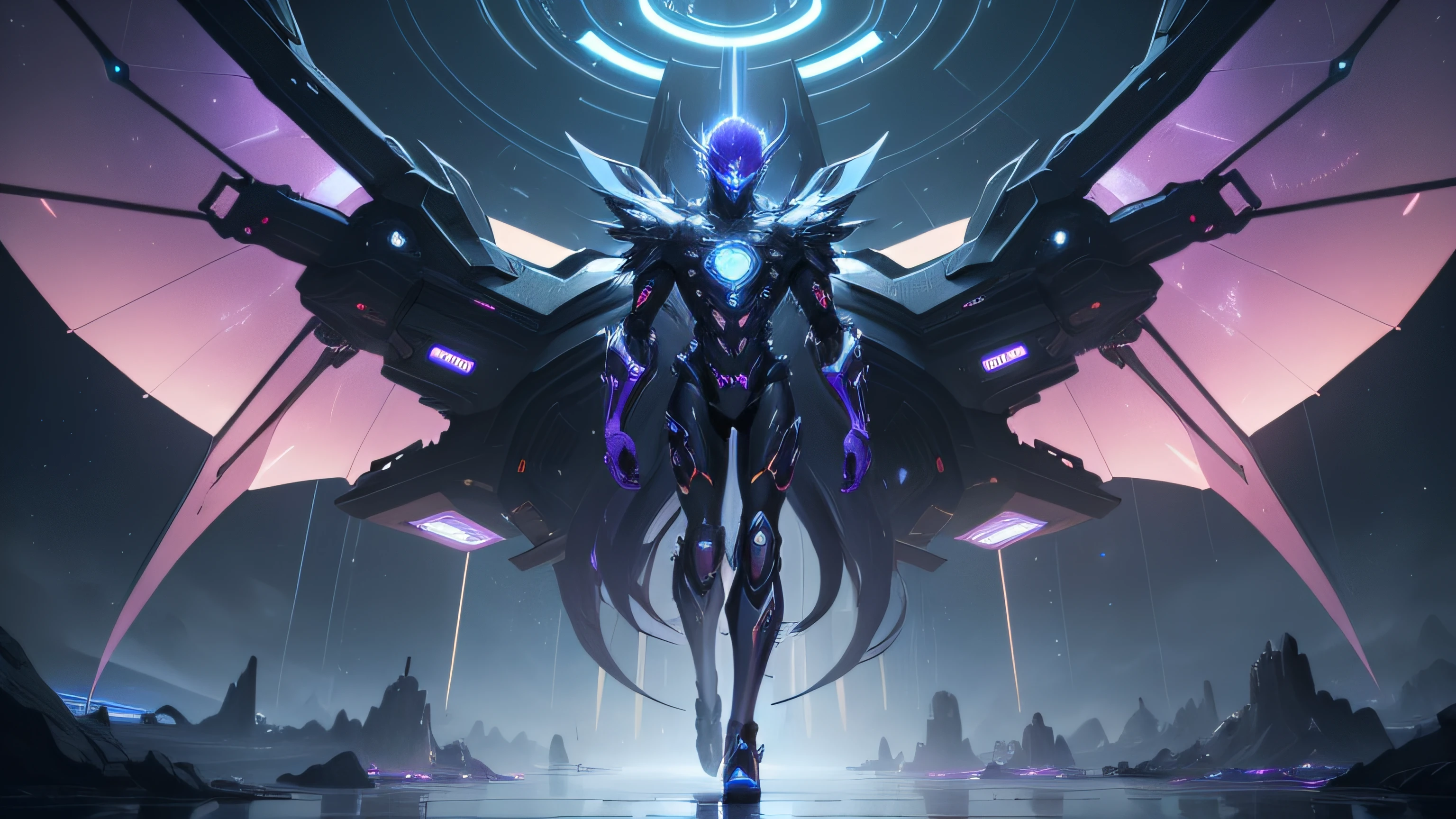 Boy robot, Male cosmic horror entity with wings, Male Robot, God Male  Robot flying in the hell, A Male  robotic in the hell. quality astral projection rendering, Aura roxa, purple volumetric lighting, aura de poder. circunstanciado, clouds in the hell. Futuristic Space Station, ((Cyborg)), (Irregular Architecture), Mechanics, (Cyberpunk), , Realistic Lighting, (Abyss) Masterpiece, High Quality, Beautiful Graphics, High Detail, , Male --v6