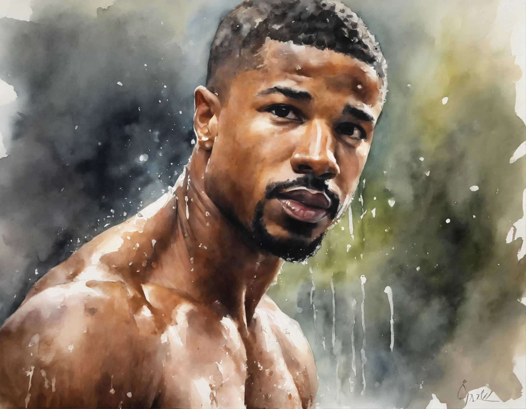 Michael b Jordan pelado sem roupas, músculoso, tomando banho na chuva