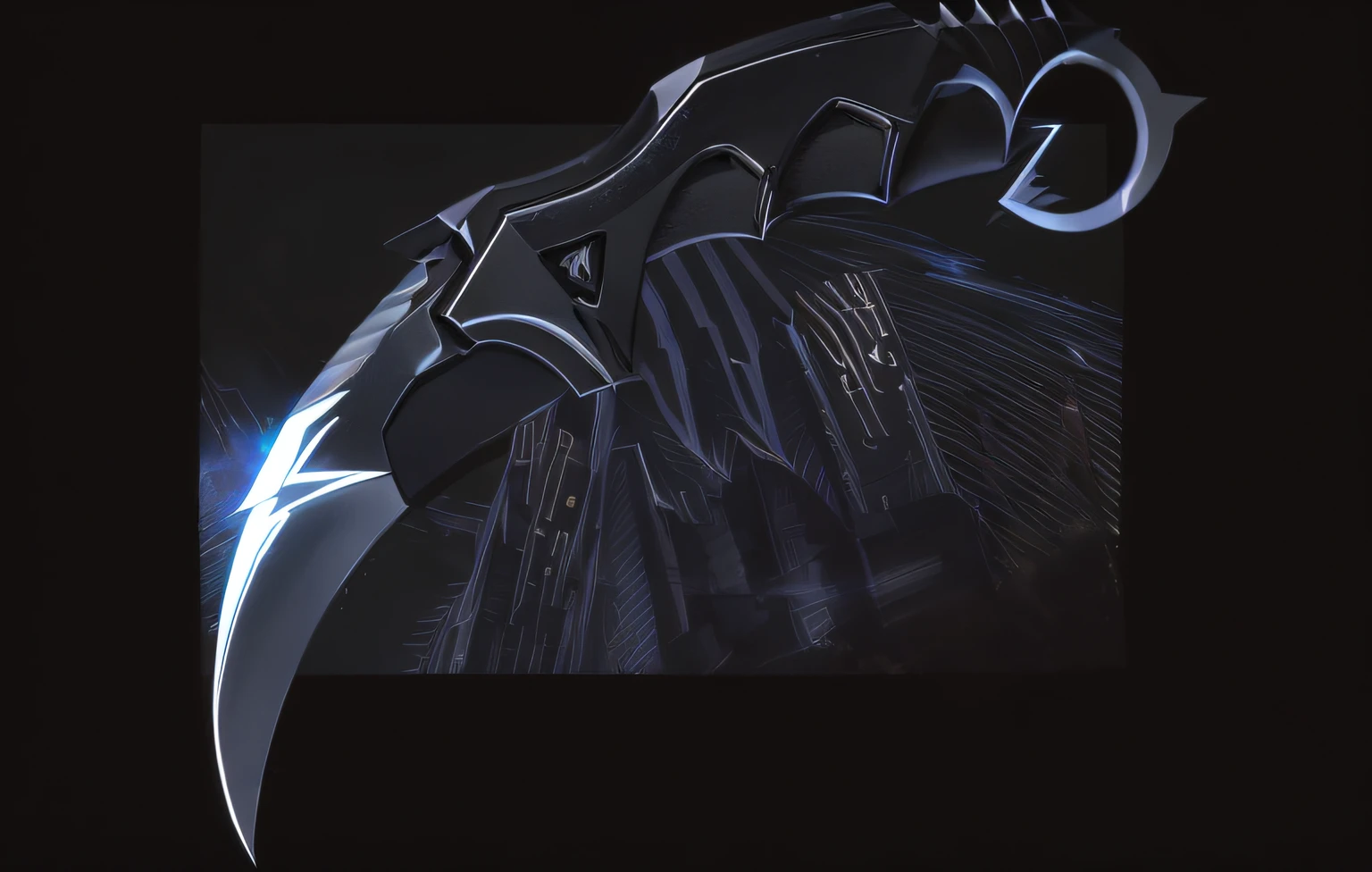 Close-up of knife with lightning bolt in the background, Sharp and dangerous stylish design, Lightning arc plasma, Sharp lightning, dark lightning, Bat claw, menacing!, tactical knife, menacing!!!, Ominous and strong, Night storm clouds, blade design, curved blades on each hand, Thunder storm, sickle, epic lightning, dynamic lightning