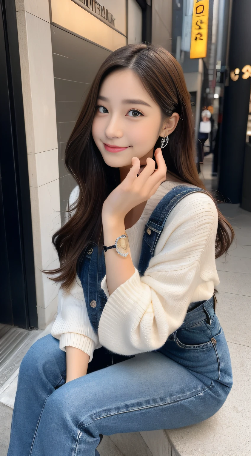 (((32K,very high res, high detailing, highly accurate,Masterpiece Girl 1:1.5))),Raw photo & realistic atmosphere,beautiful dark blue eyes,Detailed mouth,Glossy lips,Detailed eyebrows,Soft white skin that shines with every detail,,Eyes drawn in detail、Very beautiful eyes with azure eyes,Detailed lips、Very beautiful face,Very well-formed face、Lifelike face,shiny beautiful lips,Beautiful eyebrows,Infinite reality,Best design,(Insanely cute Japan 16-year-old high school girl,,Beautifully shaped breasts,Very cute beautiful girl,,Healthy body,Outstanding style:1.5),Best Natural Makeup,Japanese ido,Korean Idols,Young sensual idol,Moist eyes,Dark Beautiful Deep Eyes,Beautiful butt,beauty legs,,camel's foot,:1.3),超A high resolution、,Natural and realistic face,Back lighting,Pure eyes are too cute,(((photorealisim,Photograph the whole body))),,Reality Live Action,(Fashionable earrings,,a necklace,A bracelet,gyuru,Glossy nail art,Women's Teens Streesual Winter Fashion,Down coat,Black Denim Pants,,white shoe,Calm and fashionable girl,Light brown hair,Perm Shorthair,Ear Hung Hair,独奏,little smiling,full body Esbian,Show full-body fashion,sitting cross-legs,Show me your white shoes, Only beauty young cute 15 year old girl,A rather petite and very cute 15-year-old girShibuya