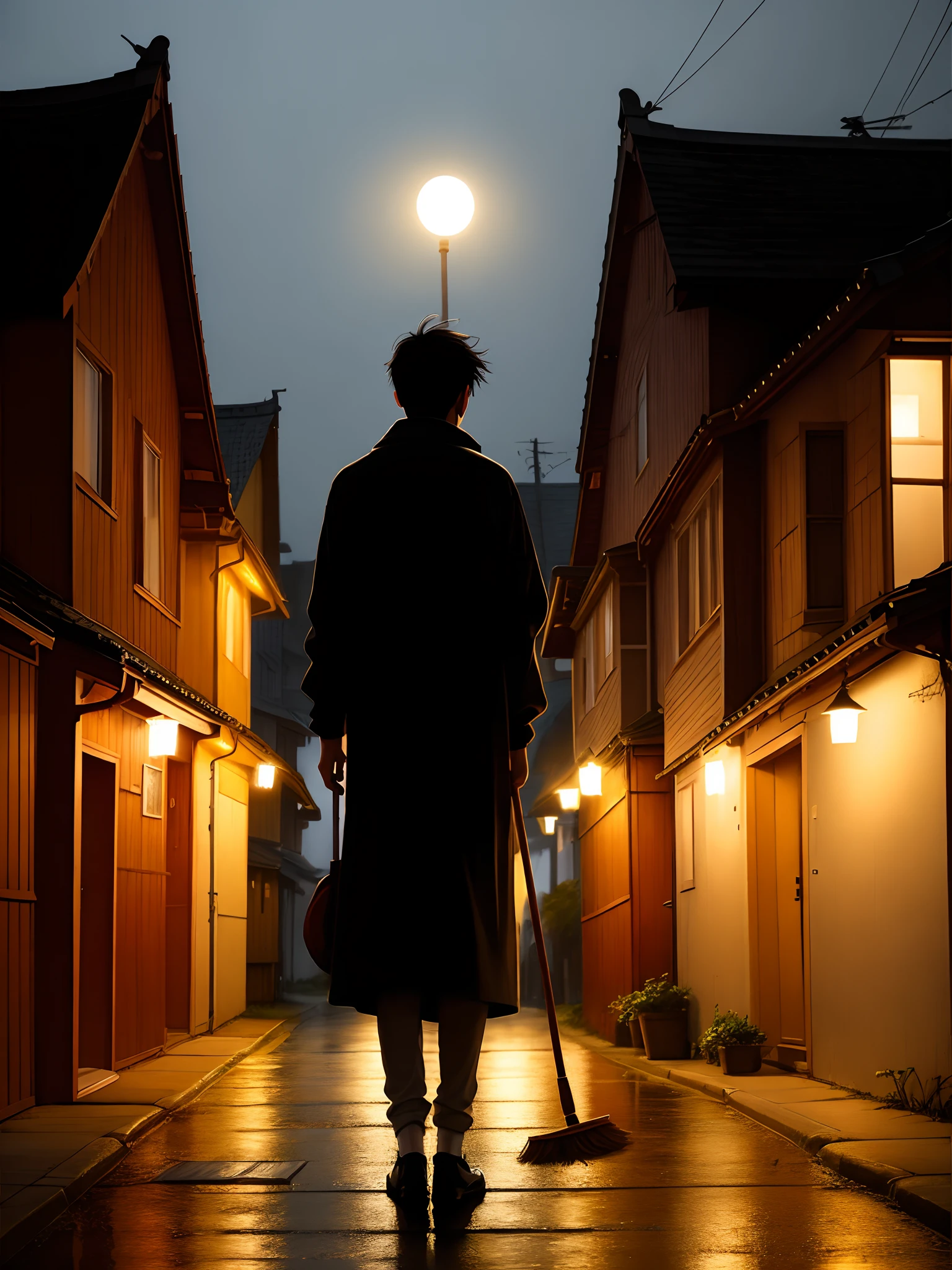 Drizzle Marisa at night、On the hill, with a broom behind his back, he is turning around.