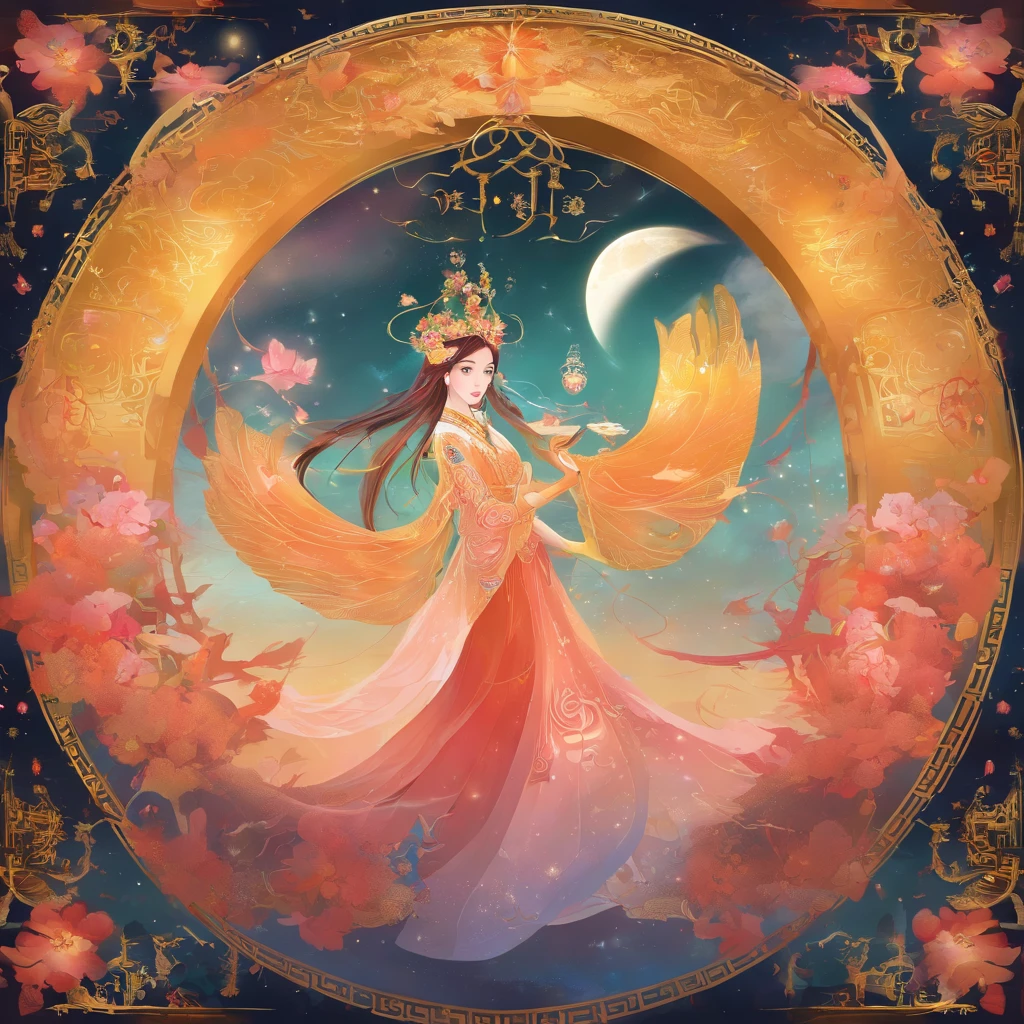 Mid-Autumn Festival, A round moon, the night, (Moon cake), teas, the fruits, edgBunny, Chang'e rushes to the moon, symmetry, high detail, Romanticism, sparkle, god rays, ray tracing, UHD, retina, masterpiece, ccurate, super detail, high details, high quality, best quality, highres, 16k, anatomically correct
