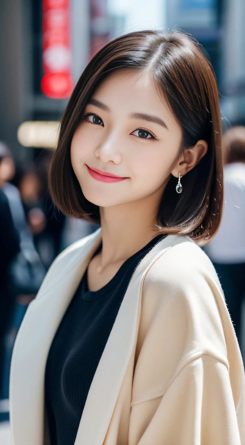 (8K、Raw photography、Top image quality、hight resolution:1.1)、(A hyper-realistic:1.4)、(realisitic、Photorealsitic:1.3)、Soft light、girl with、short-hair、japanes、20yr old、Lifelike face、Realistic body、real looking skin、、absurderes、​masterpiece、(cute little:1.8)、Cuties、独奏、(long:1.2)、Detailed black eyes、Innocent eyes、cheek、（Tank tops:1.2)、cinematric light、film grains、((hugetits:1.1))、Pink lips、a closeup、Look Viewer、The upper part of the body、 Open lips、White teeth、(Smiling eyes:0.6)、((Grinning:1.2))、depth of fields、blurry backround、eyes focus、bokeh dof、夏天、Shinjuku、mare、105mm lens、Colossal tits、F / 1.4、Professional Lighting、年轻、portlate、photon maping、Radio City、physically-based renderingt