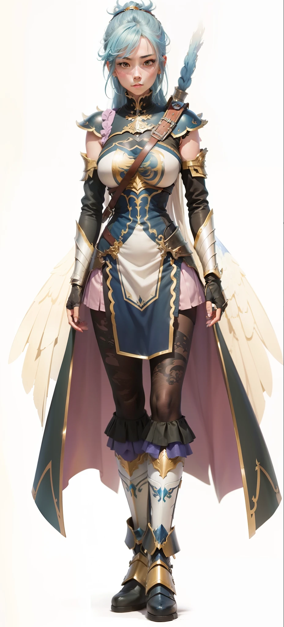 blue  hair,hentail realism, shadowing,，character sheets, reference sheet, Standing painting, 8K, Super detail, 1080p, Women's HD，femele, 16k, A high resolution, Best quality, High quality, Anatomically correct, Masterpiece, ccurate, hyper HD，As graceful as a swan，unreal-engine， Ghibli-like colors,   anime big breast,  Standing painting, angle of view,battle armor，ssee-through，Lace skirt