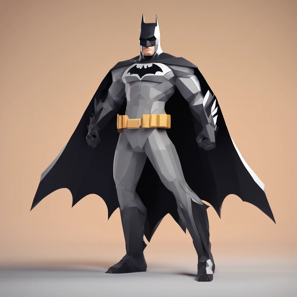 batman, full bodyesbian、sideways Facing、Paper cutting art style, Black Color, It features a simple, Stylish,3D, redshift, Arnold Renderer, high detailing, High quality, 8K