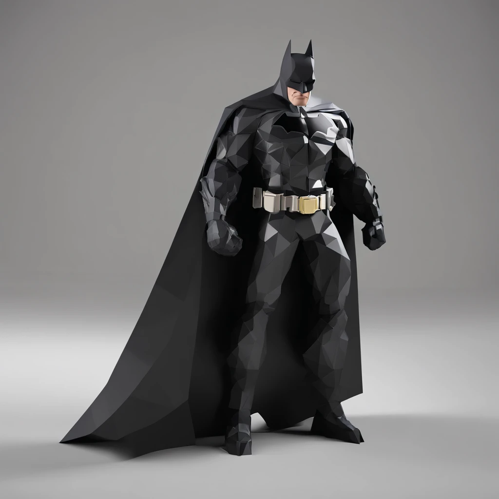 batman, full bodyesbian、sideways Facing、Paper cutting art style, Black Color, It features a simple, Stylish,3D, redshift, Arnold Renderer, high detailing, High quality, 8K