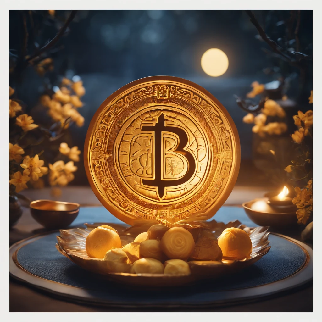 Mid-Autumn Festival, A round moon, the night, （Moon cake）, teas, the fruits, edgBunny, Chang'e rushes to the moon, symmetry, high detail, Romanticism, sparkle, god rays, ray tracing, UHD, retina, masterpiece, ccurate, super detail, high details, high quality, best quality, highres, 16k, anatomically correct