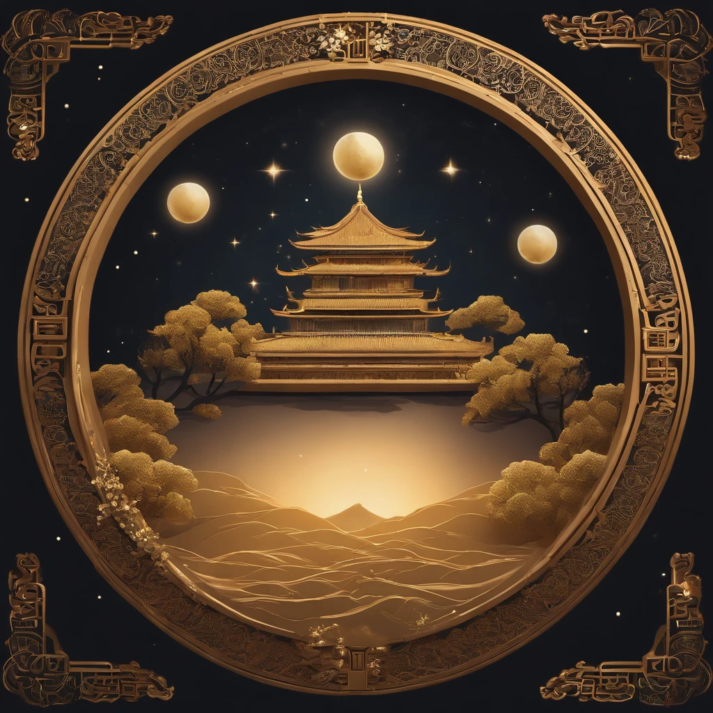 Mid-Autumn Festival, A round moon, the night, (Moon cake), teas, the fruits, edgBunny, Chang'e rushes to the moon, symmetry, high detail, Romanticism, sparkle, god rays, ray tracing, UHD, retina, masterpiece, ccurate, super detail, high details, high quality, best quality, highres, 16k, anatomically correct