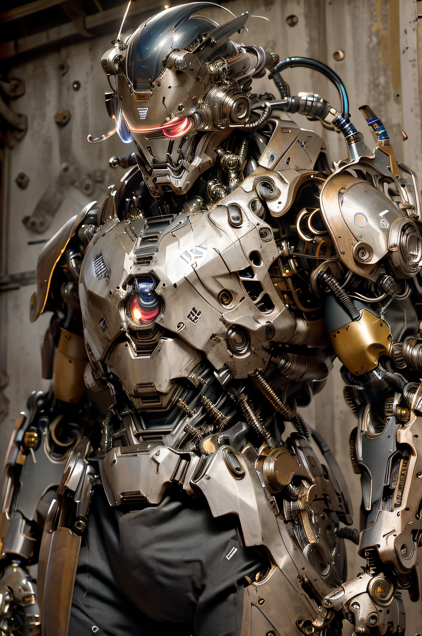 Masterpiece, ironman wearing futuristic steampunk robotic suit, hyper realistic, hyper detailed mechanical, clean sharp image, 16K, HD, High Quality