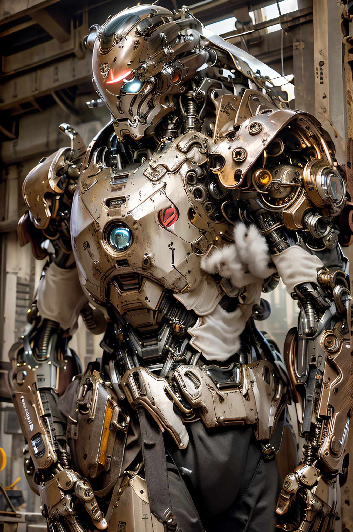 Masterpiece, ironman wearing futuristic steampunk robotic suit, hyper realistic, hyper detailed mechanical, clean sharp image, 16K, HD, High Quality