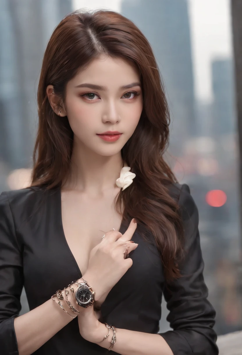 NSFW,Emilicia Gomez, tall, Gorgeous, Spanish descent, Age 23, A vulgar pose that shows strong sexual desire and invites me to have sex., Smooth skin, Black hair. Turtleneck of red color, Black Fitting Pants, Simple Silver Cross Necklace, Work in an underground base, Highly detailed, 发光, 8K, Checking artifacts, holding a long whip. Amazing detail,