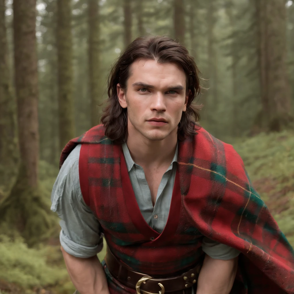 (professional photography:1.3) af (Realistic:1.3) most beautiful artwork photo in the world，Features soft and shiny male heroe, ((Epic hero fantasy scottish medieval warrior muscle man rough wet handsome young hero focused looking long black hair and foucused expression in dynamic pose, Fantastic location, Majestic environment)), Full body 8K unified rendering, action  shot, skin pore,Maximum Clarity And Sharpness, lighting, heavyshading, Detailed, Detailed face, (vibrant, photograph realistic, Realistic, Dramatic, Sharp focus, 8K), (barechest:1.4), ((((tartan kilt)))), (Intricate:1.4), decadent, (Highly detailed:1.4), (Global illumination, Studio light, volumettic light), heavy rain, particles floating, lotr, fantasy, full bodyesbian, ((highland storm background in forest:1.3)), very handsome, brutal