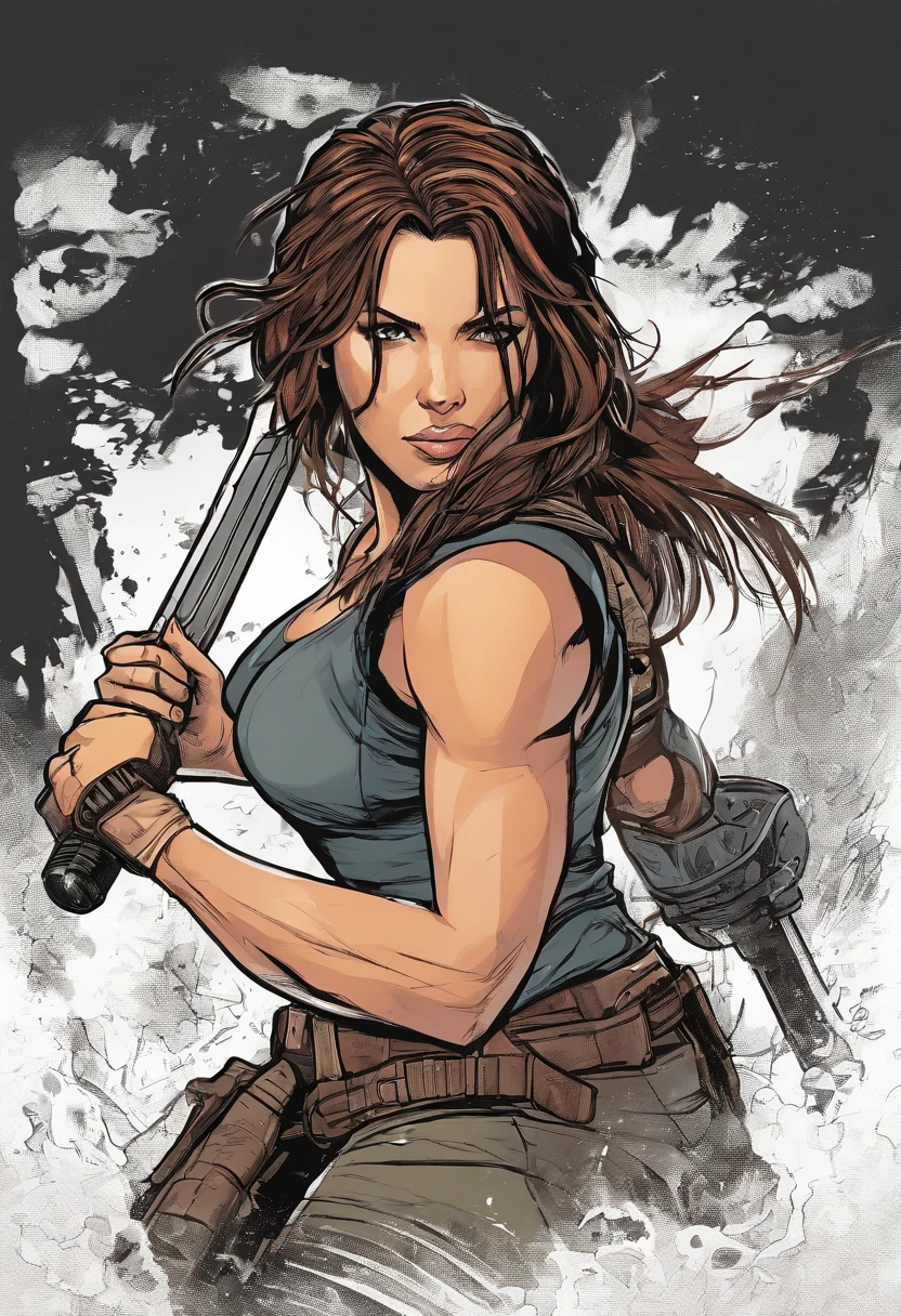 Portrait Lara Croft Tomb Rider avec des cheveux Noir Corbeau