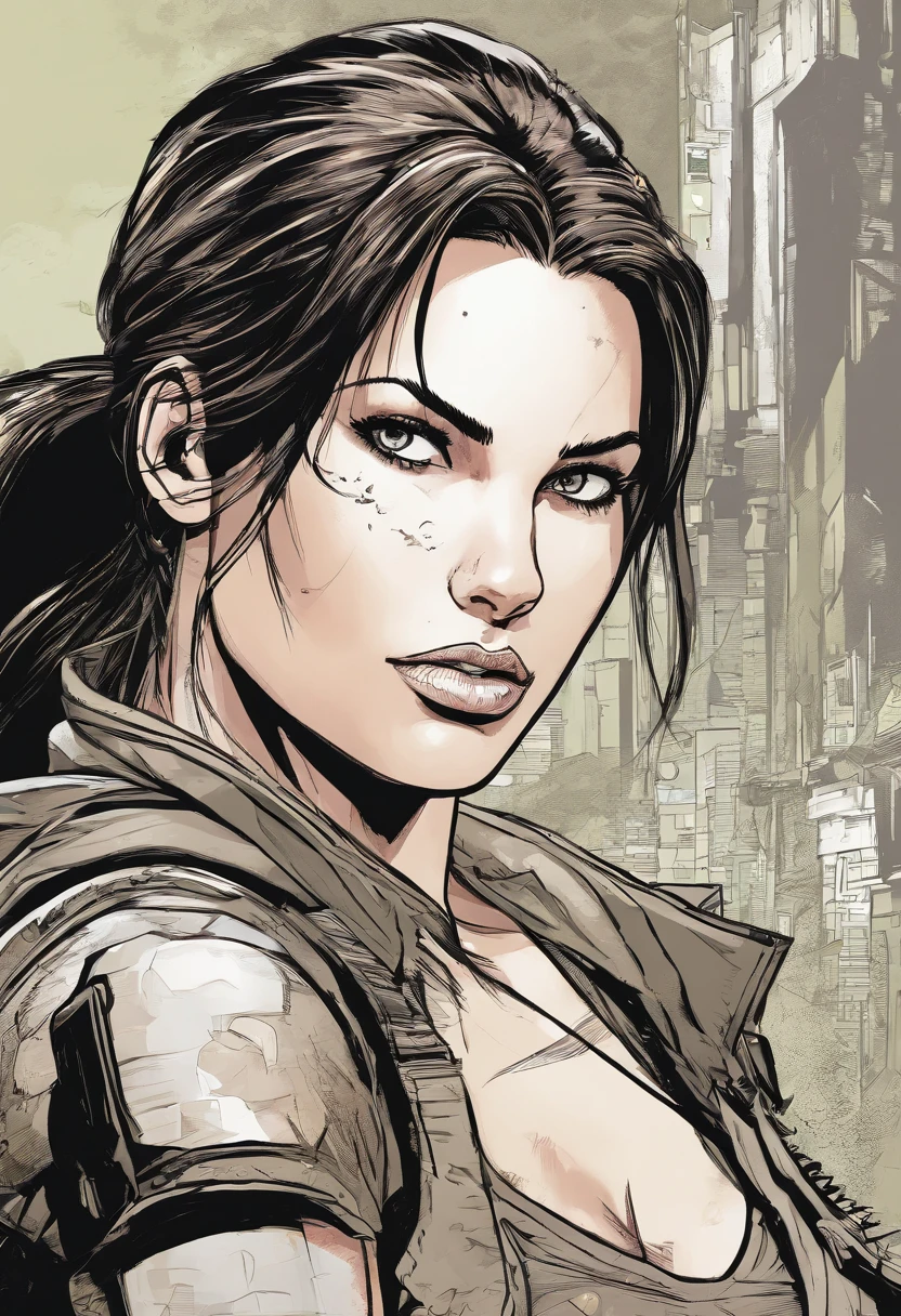 Portrait Lara Croft Tomb Rider avec des cheveux Noir Corbeau