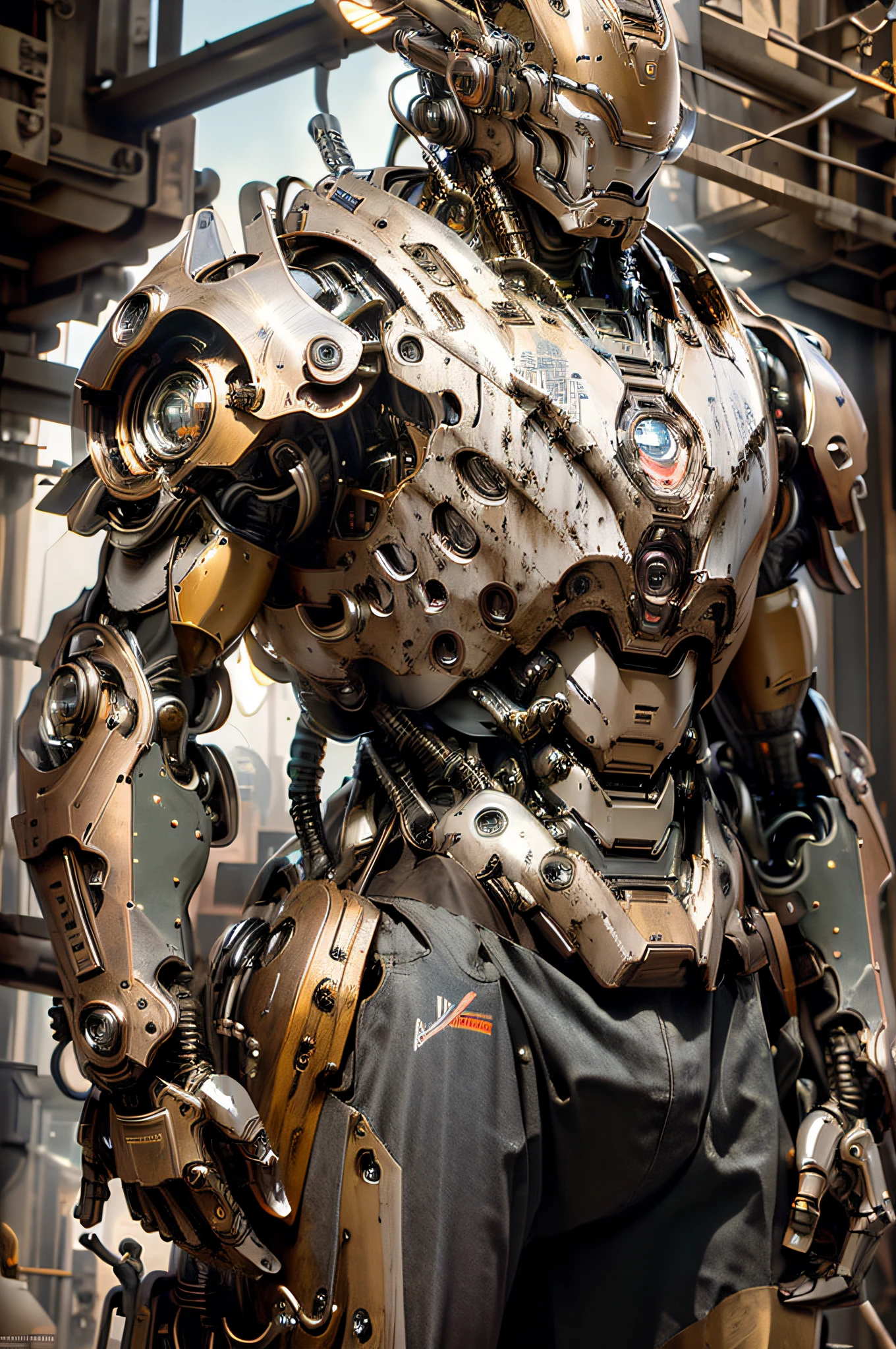 Masterpiece, ironman wearing futuristic steampunk robotic suit, hyper realistic, hyper detailed mechanical, clean sharp image, 16K, HD, High Quality